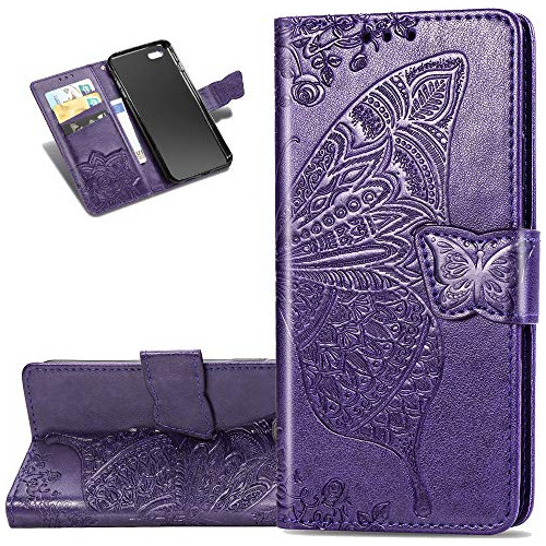 Funda Cartera Para iPhone 7 Plus / 8 Plus Morado Pu Piel Sin