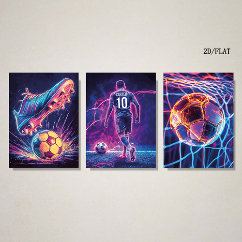 Póster De Fútbol De Neón De 3 Piezas Para Niños, Lienzo, Dec