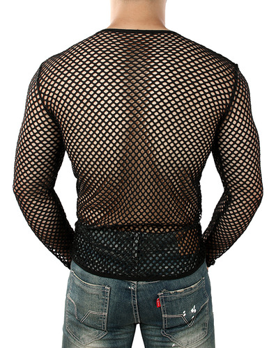 Camiseta De Malla Transparente Para Hombre, Larga Con Malla