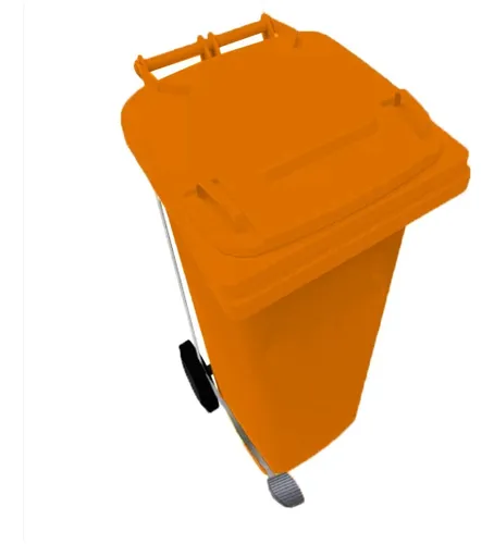 comprar Bote Basura Plástico Grande Naranja Pedal Ruedas Tapa 120 Lt