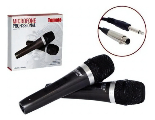 Kit2 Microfone Karaoke Profissional + Cabos Cor Preto