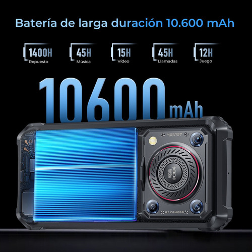 Oukitel Oukitel Telefonos Celulares Wp36 Dual Sim 16gb+128gb/1tb Rom 10600 Mah 128db Loudspeaker 6.52in Hd+ Smartphone Nfc/nfc/gps/face Id Negro