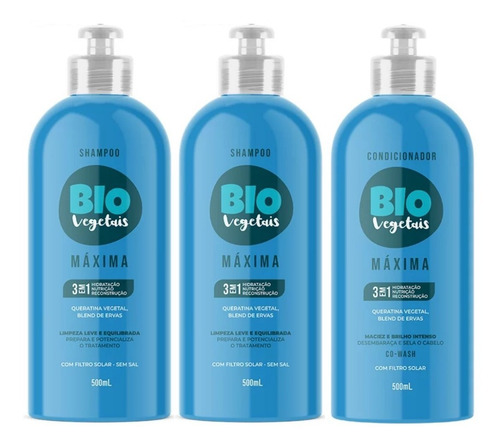 Kit 02 Shampoo + Condicionador Máxima 3 Em 1 Bio Vegetais