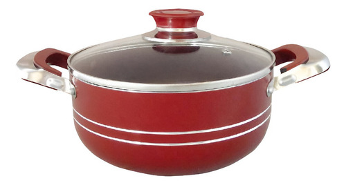 Olla Horno Holandés Antiadherente 24 Cm Con Tapa De Vidrio Color Rojo