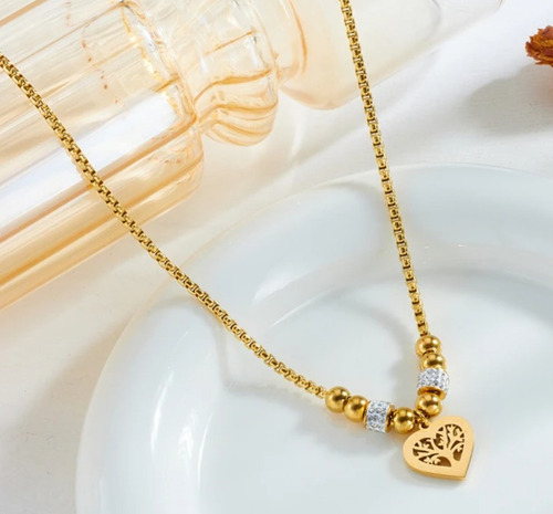 Collar Dije Corazon Arbol Acero Inoxidable Chapa Oro 18k