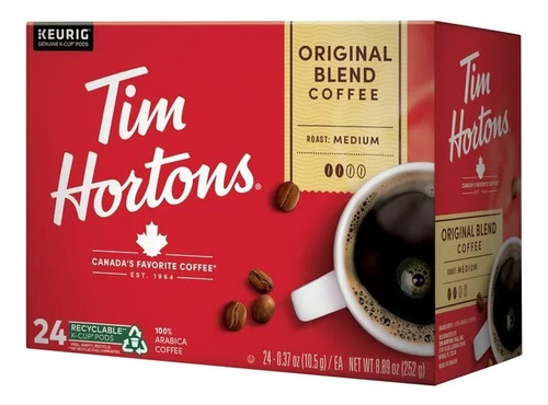 Tim Hortons K-cups Original Blend Cafe Negro Importado 24pc