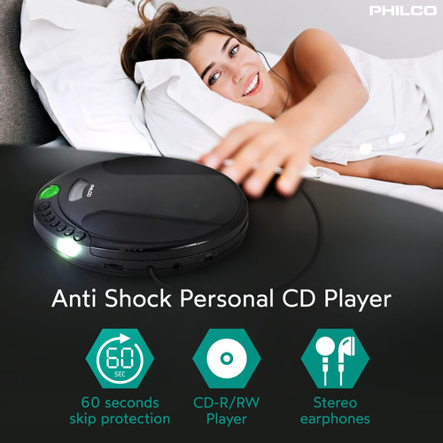 Reproductor De Cd Philco Personal Portátil Con Auriculares