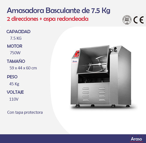 Amasadora De 7.5 Kg - Basculante - 2 Direcciones De Amasado