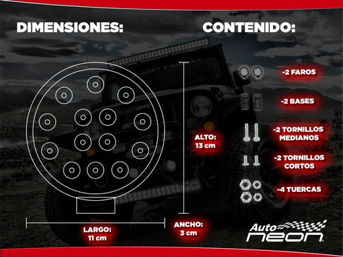Imagen 7 de 9 de Faros 14 Led Auxiliar Universal Redondos 4x4