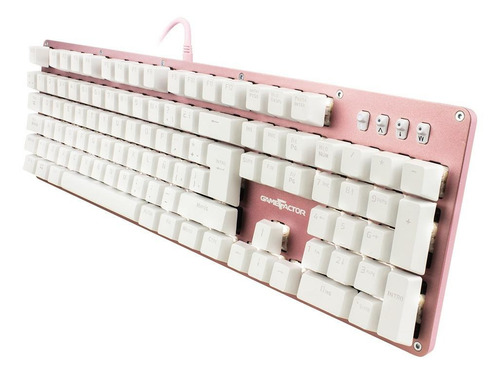 Imagen 2 de 4 de Teclado gamer Game Factor KBG400 QWERTY KRED Blue español España color rosa con luz blanca