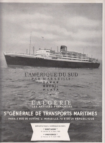 1952 Publicidad Transportes Maritimos Francia Sgtm Vintage