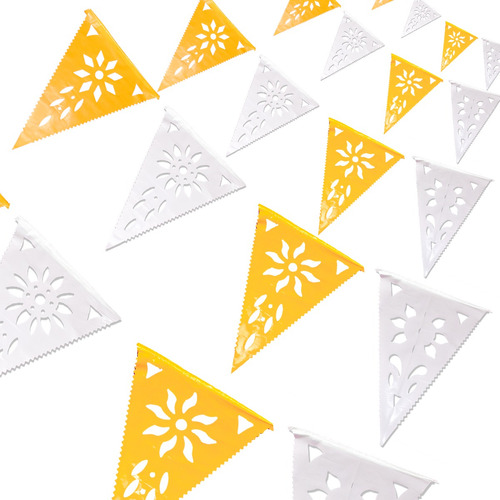 Papel Picado - Tira Banderines De Plástico Amarillo - Blanco