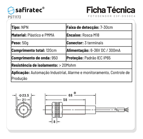 Fotosensor NPN NA 30cm DC E3f-ds30c4 Contador Produção Industrial