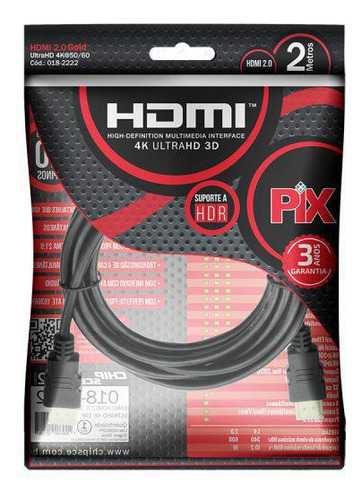 Cabo Hdmi 2.0 4k Hdr 3d 19 Pino 2m Pix Chip Sce 018-2222