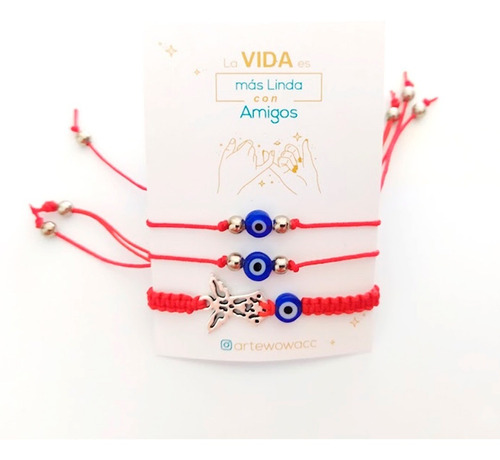 Set, Pulsera Ojo Turco Azul, Para La Protección Color Rojo