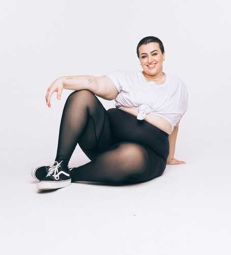 Imagem 3 de 7 de Legging Meia Plus Size Hebe Wonder Size Preta Tule Emana