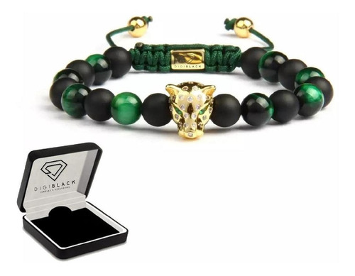 Pulsera Hombre Leopardo Natural Onix Mate Ojo De Tigre Verde Diámetro 7 cm Largo 18 cm