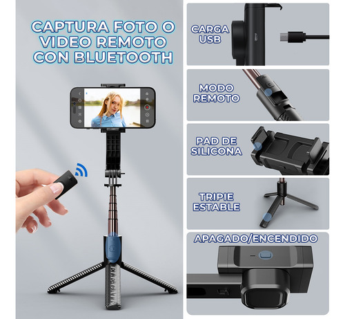 Ele-Gate Selfie Stick ZP.C06 Tripie Estabilizador Mano Smarthphone Carga Usb Color Negro