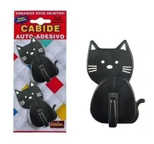 Jogo 2 cabides Gato Preto autoadesivo em plástico