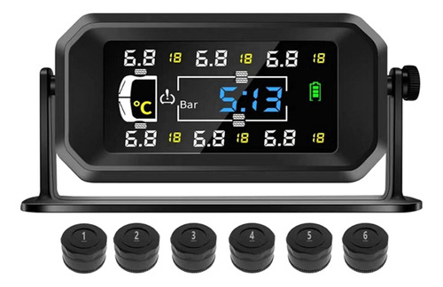 P6car Rv Truck Tpms 6 Wheels Sensor Solar De Pressão De Pneu