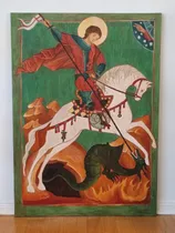 Comprar Cuadro Pintado Al Óleo Recreación Ícono Medieval San Jorge