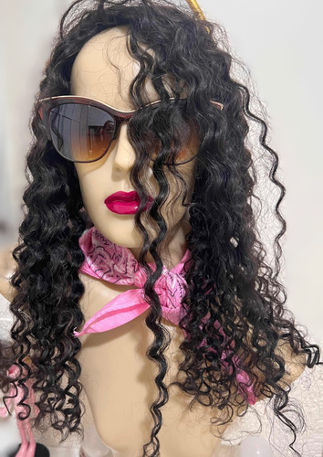 Prótese Topo Franja Cabelo Humano Castanho Cacheado 45/50cm