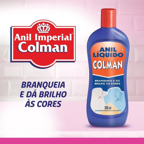 Imagem 2 de 7 de Branqueador Pós Lavagem Anil Colman 200ml Líquido