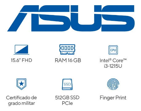 Portatil Asus X1504za/ Core I3/ 16gb/ Ssd 512gb/ 15.6 / Azul