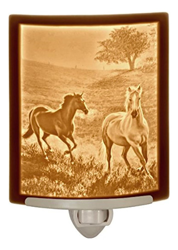 Mañana Correr Caballos Porcelana Litofano Luz Nocturna