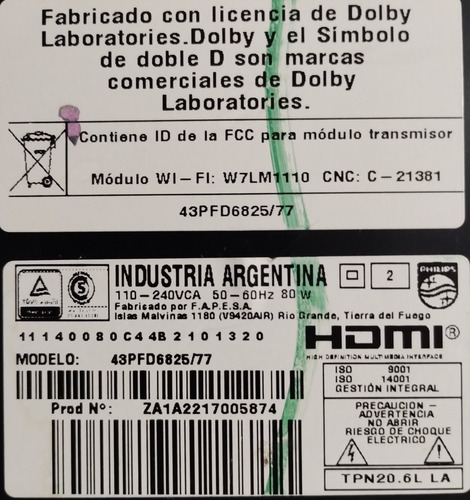 Placa Main Con Placa Wifi Tv Led Smart Philips 43pfd6825 (Usado)