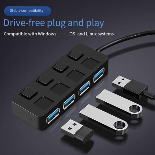 Conmutador Usb 3.0 Con Botón De 4 Puertos, Divisor Usb 1 A 4