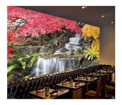 Papel De Parede Jardim Japonês Cachoeira 3d 8m² Jjp40