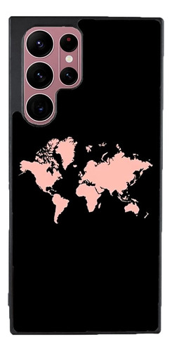 Funda Para Galaxy Mapa Mundi Continentes Mundo Negro Rosa