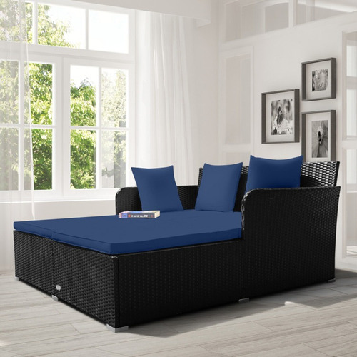 Sofá Cama Para Exteriores Con Cojines, Color Azul Marino