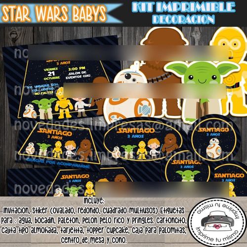 Kit Imprimible Invitacion Candy Bar Star Wars Baby