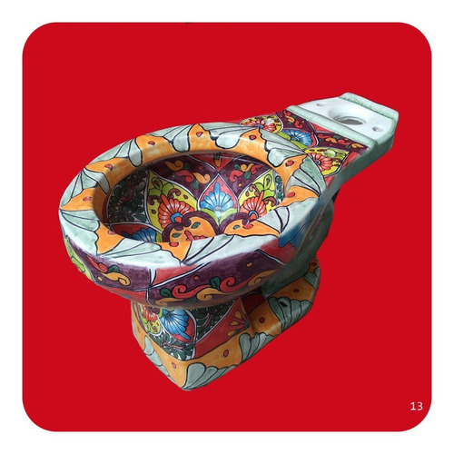 Imagen 3 de 4 de Wc Sanitario Taza + Tanque Cerámica Tipo Talavera Rojo M13
