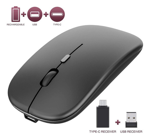 Ratón Inalámbrico Con Receptor Usb Y Tipo C, Para Portátil,