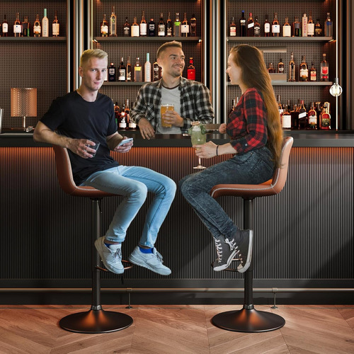 Shininglove Juego De 4 Taburetes De Bar Ajustables De Piel