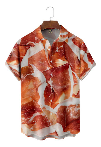 Hjb Camisa Hawaiana Unisex Con Textura De Tocino, Camisa De