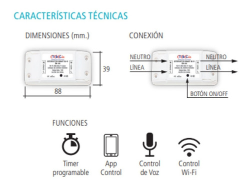 Imagen 3 de 4 de Interruptor Wifi Inteligente Domotica 10a Smart Life Tbcin