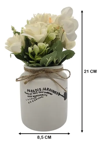 Planta Artificial Macetero Ceramica Blanco Con Hortensias