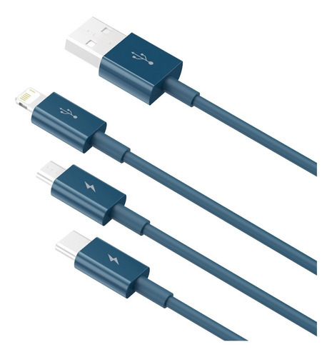 Cable Usb 3 en 1 Baseus (Microusb - Usb-c - Lightning) Color Azul