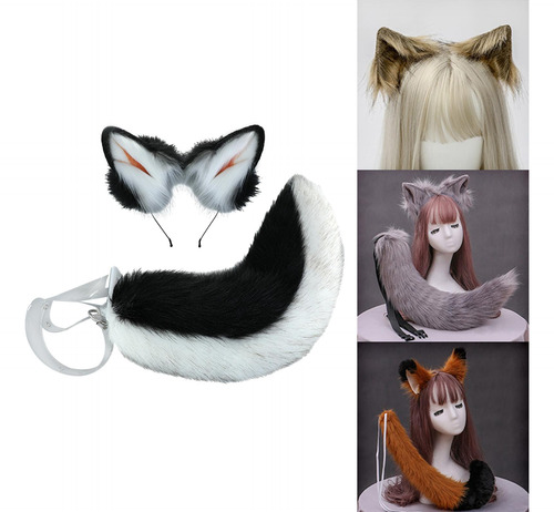 2 Unids Shiba Inu Orejas Diadema Con Cola Tocado Cosplay
