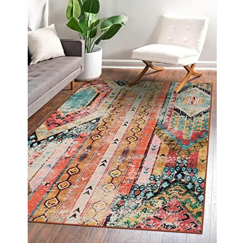 Alfombra Lavable De Estilo Bohemio Ultra Fina 4x6, Alfo...