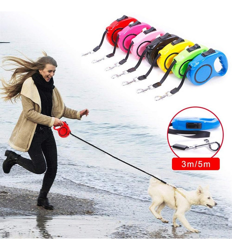 Correa Extensible Retractil 5mt 25kg Perros Collar Arnes