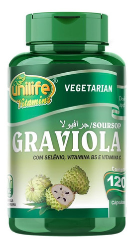 Graviola Unilife 120 Cápsulas Antioxidante C/ Selênio Vit B5