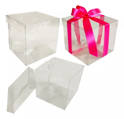 Boxtok Cajas - 50 Cajas Acetato base y tapaTransparente 12x12x12 cms Caja  Armable para regalos, Recuerdos Transparente