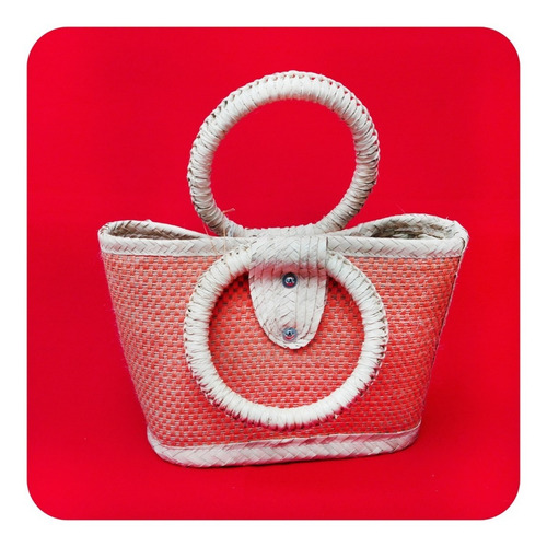 Imagen 2 de 3 de Bolsa Artesanal De Palma Natural Color Naranja 35x31 Cm Bls