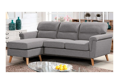 Sala Harper Haspe Gris Derecho 1 Sofa + 1 Taburete Moderna