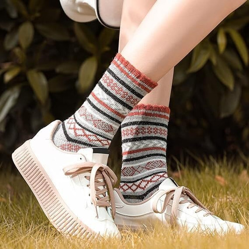 Calcetines Lana Punto Para Mujer, 5 Pares Calcetines De Lana